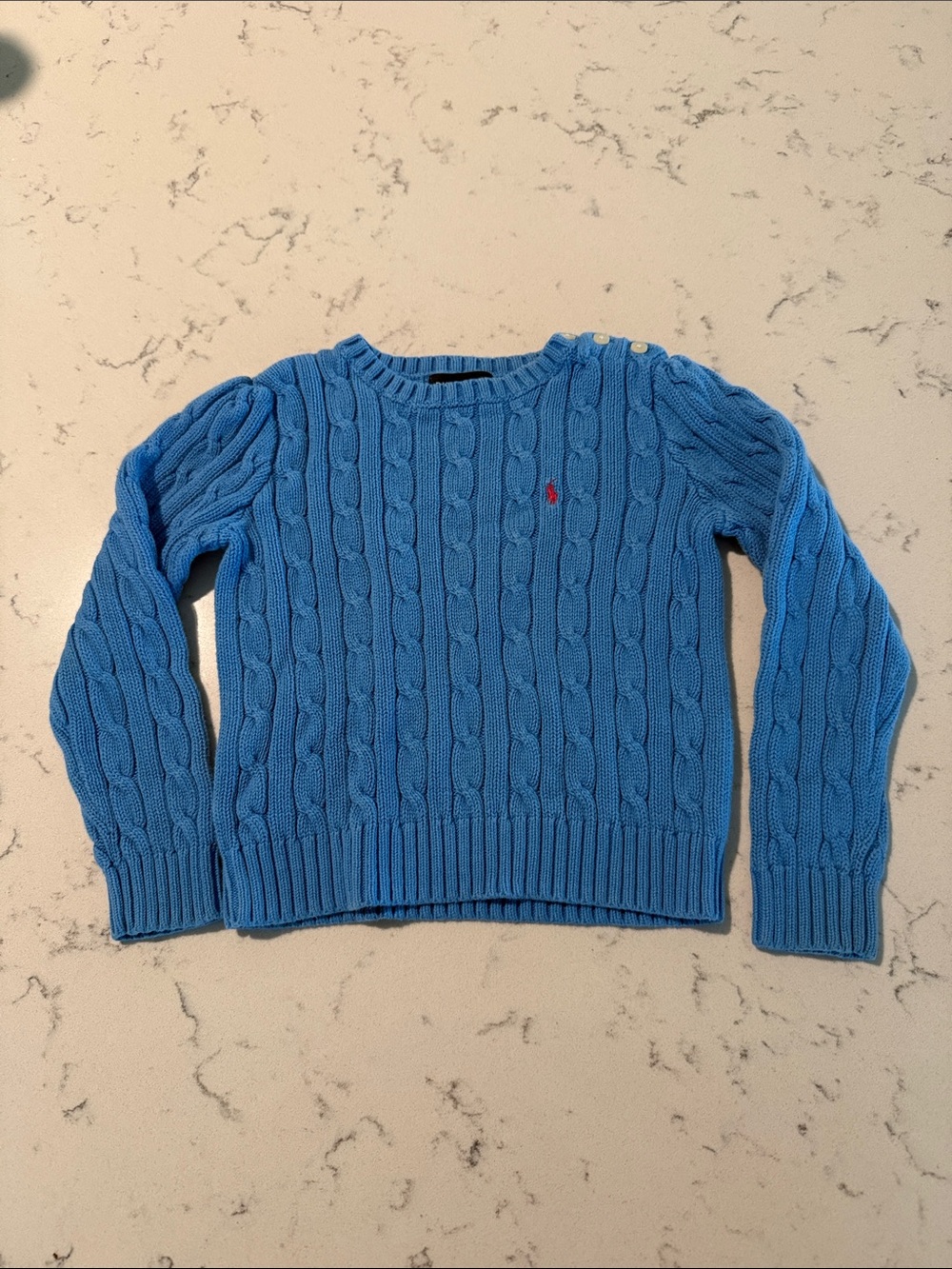 Ralph Lauren Girls Cable-Knit 100% Cotton Crew Sweater Shoulder Buttons Blue 4T